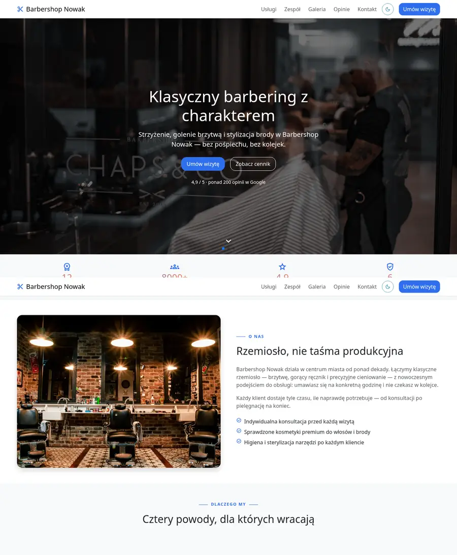 Podgląd wariantu: Bootstrap + AOS + Swiper, Jedna strona