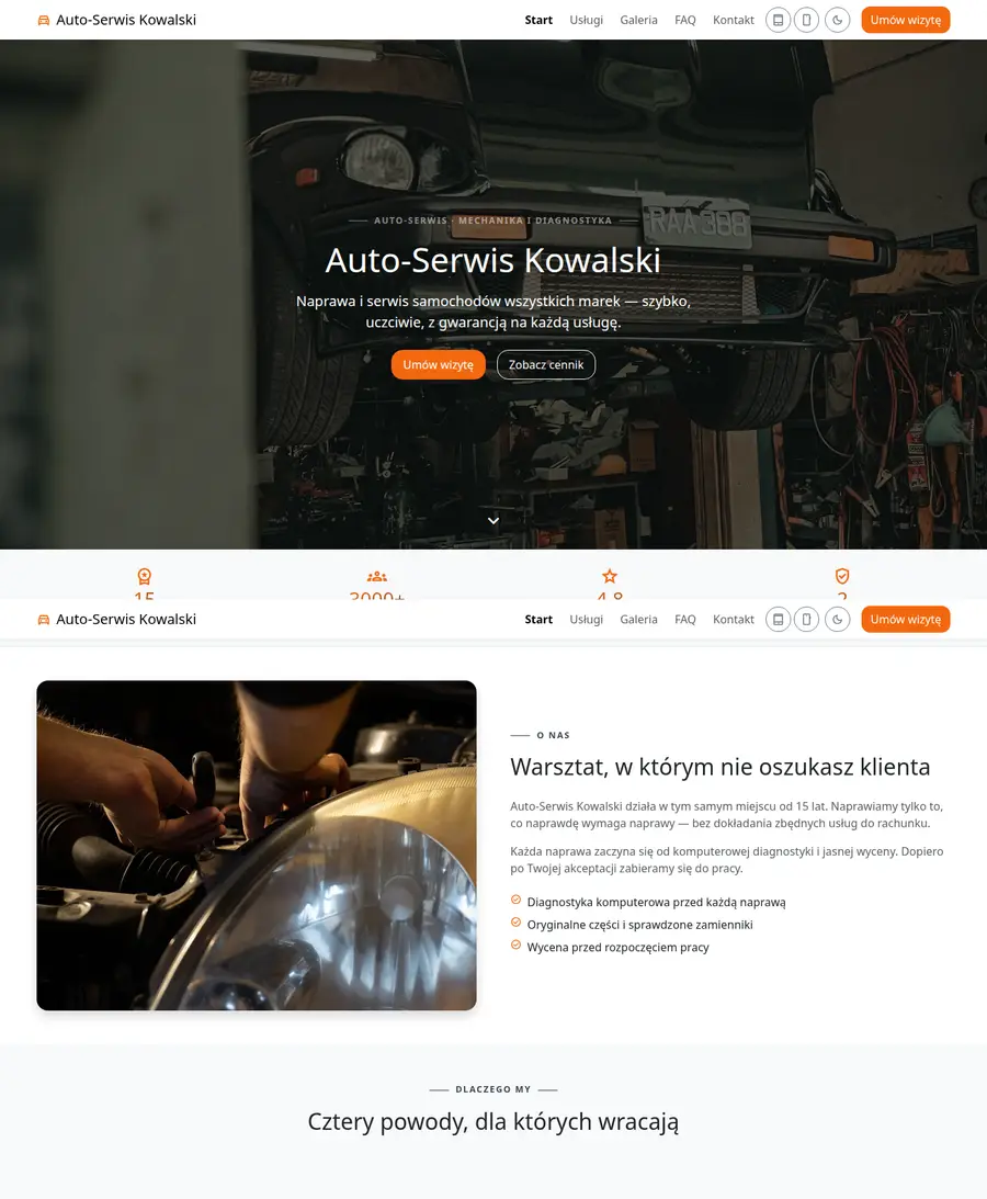 Podgląd wariantu: Bootstrap + AOS, Zakładki